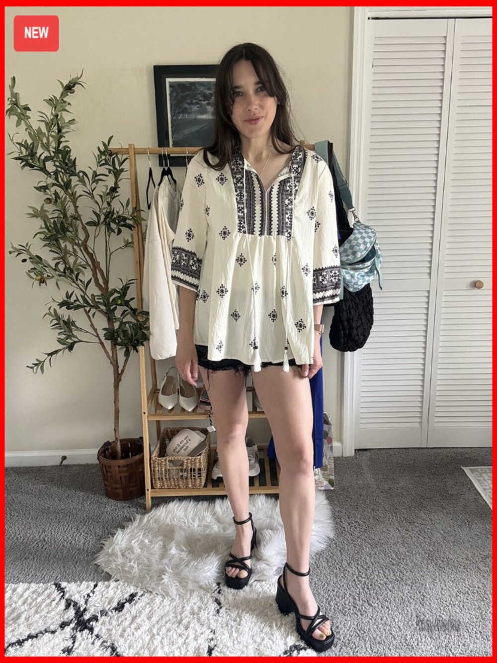 Boho Floral 3/4 Sleeve Babydoll Tunic Top - Flowy Peplum Blouse - Picture 7 of 7